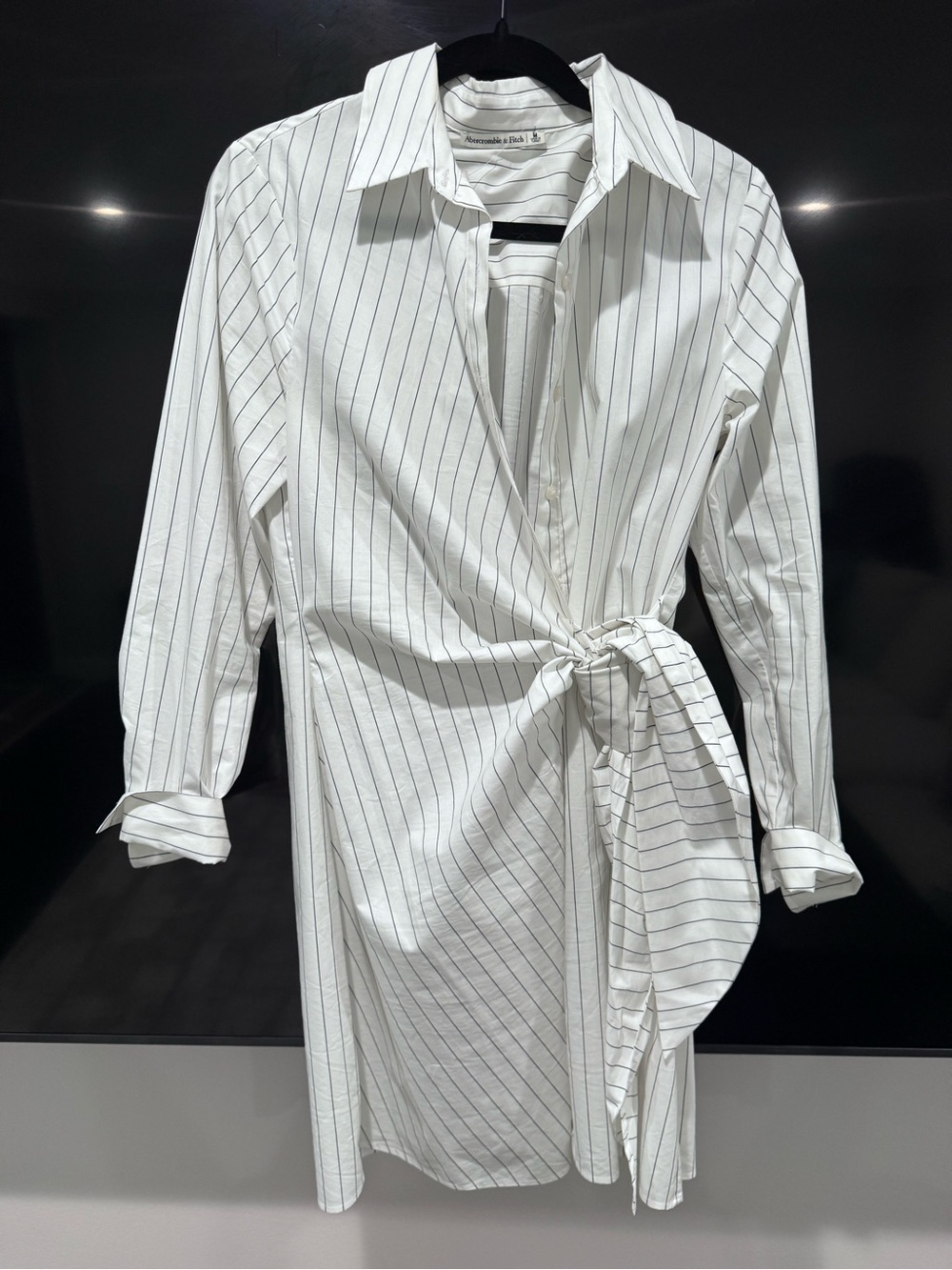 Abercrombie & Fitch White Shirt Dress with Black Pinstripes